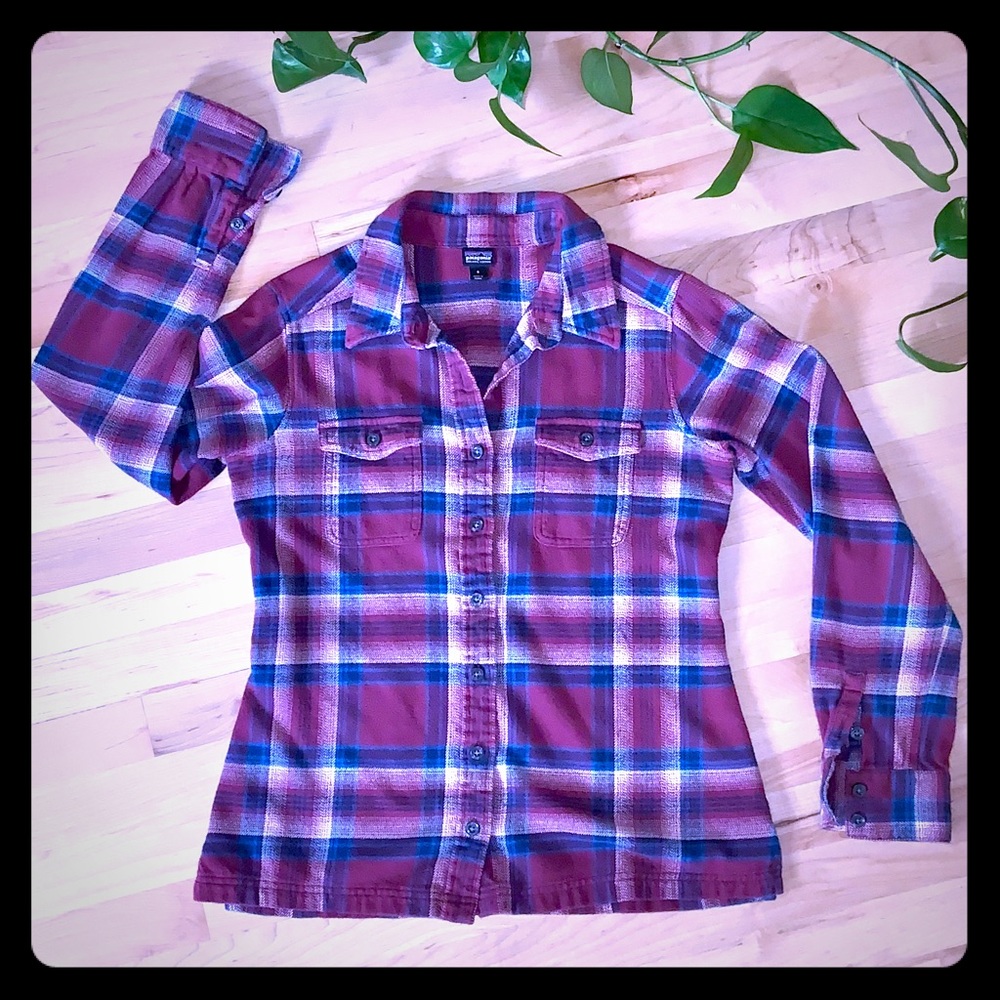 patagonia fjord flannel button down, maroon, sz 6